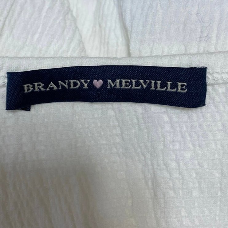 Brandy Melville White Crinked Faux Wrap Short Sleeve Ruched Crop Blouse Top Sz S