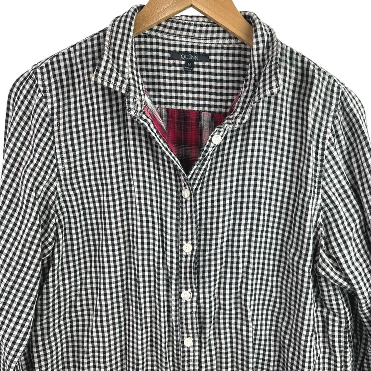 Quinn Men's Black White Gingham Checkered Long Sleeve Button Down Shirt Top Sz M