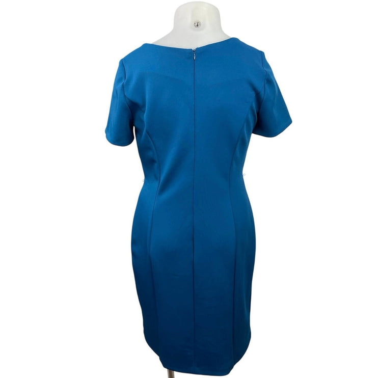 Sandra Darren Womens Blue Short Sleeve Back Zip Midi Mini Shift Bodycon Dress 14
