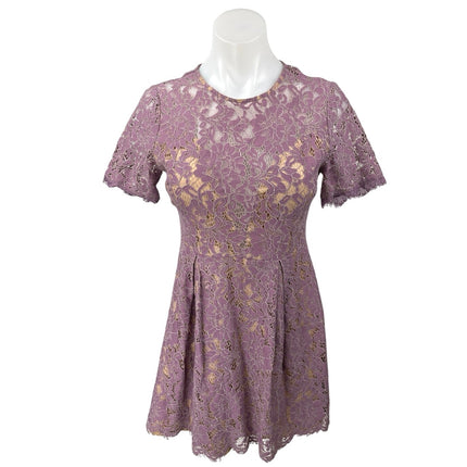 Lush Purple Floral Lace Sheer Short Sleeve Crew Neck Mini Fit & Flare Dress Sz M