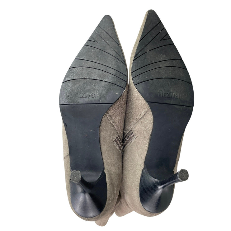 Fitzwell Womens Gray Suede Leather Pointed Toe Kitten Heels Zip Ankle Boots 7