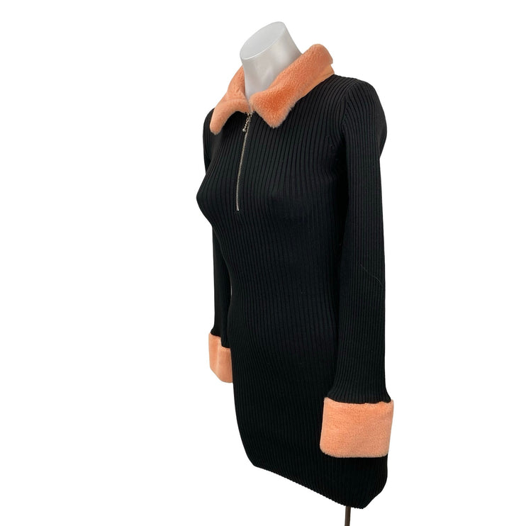 Daisy Street Black Coral Fleece Ribbed Knit Long Sleeve Mini Bodycon Dress Sz S