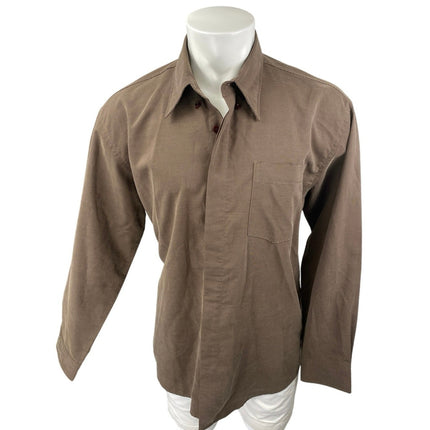 Kenneth Cole Men's Brown Striped Long Sleeve Button Down Pocket Shirt Top Size L