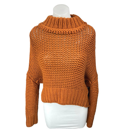 Free People My Only Sunshine Orange Open Knit Crochet Long Sleeve Sweater Top S