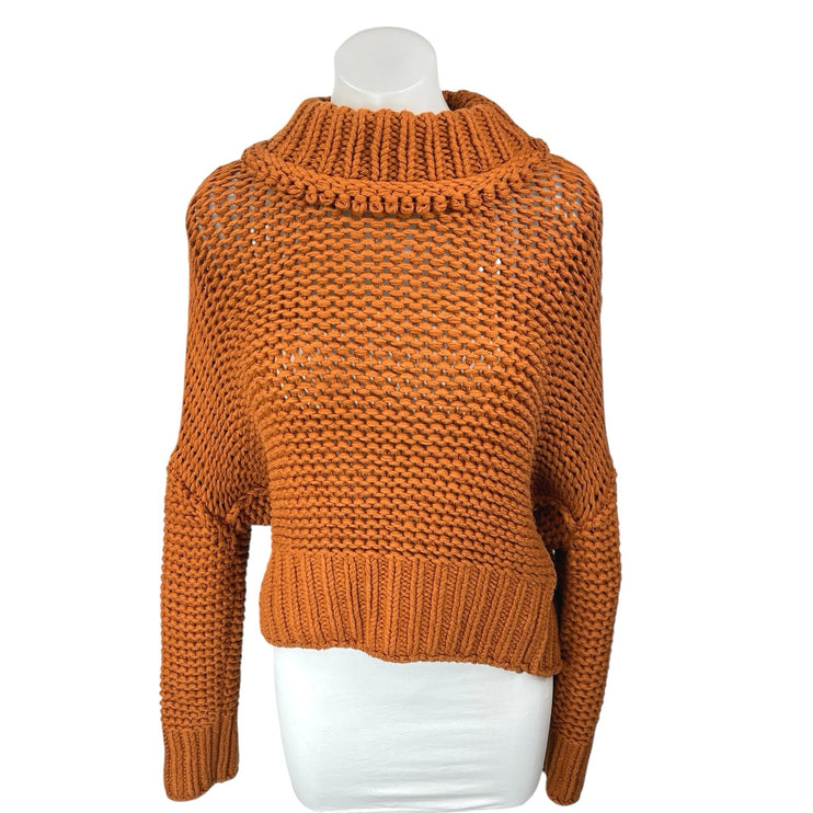 Free People My Only Sunshine Orange Open Knit Crochet Long Sleeve Sweater Top S