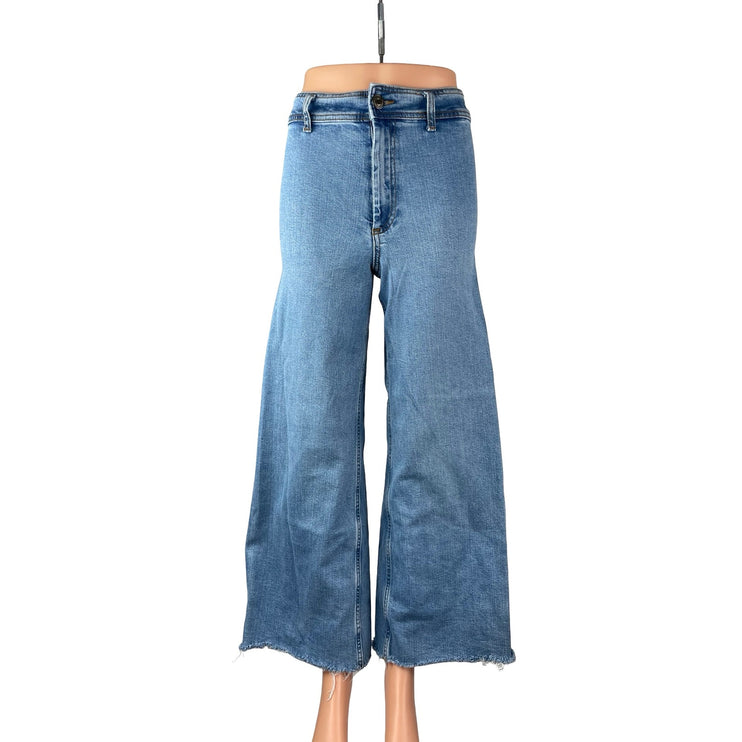 Zara Women's Blue High Rise Wide Leg Palazzo Baggy Raw Hem Denim Jeans Size 4