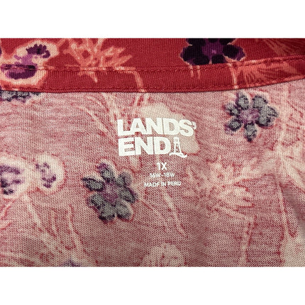 Lands' End Women's Pink Red Floral Cotton Long Sleeve Tee T-shirt Top Size XL