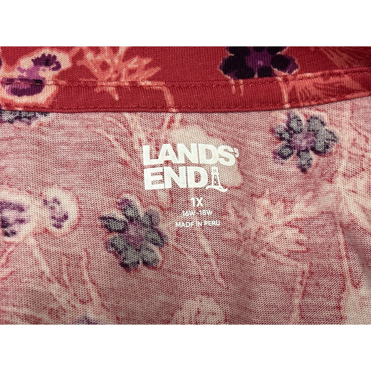 Lands' End Women's Pink Red Floral Cotton Long Sleeve Tee T-shirt Top Size XL