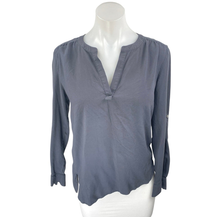 Ann Taylor LOFT Women's Gray Blue Long Sleeve Slit V Neck Blouse Top Size XS