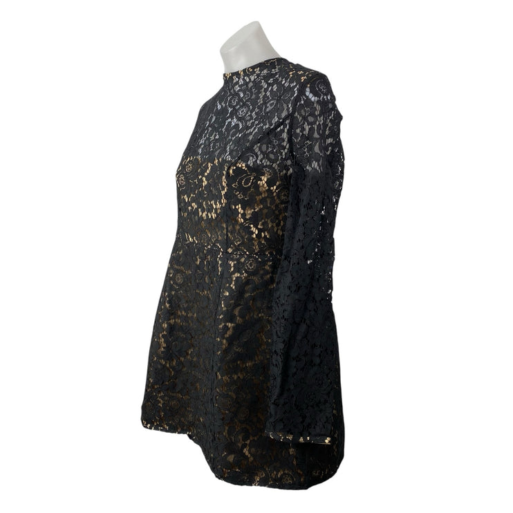 NEW Showpo Ness Women's Black Floral Lace Long Sleeve Mini Flare A-Line Dress 12