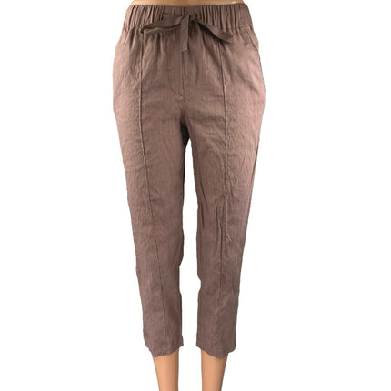 Aritzia Babaton Women's Brown Tan Linen Skinny Mid Rise Crop Trousers Pants XXS