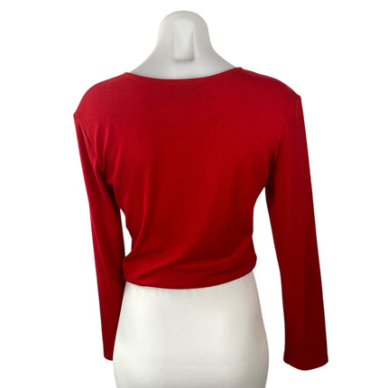 Le Bop Women's Red Round Neck Long Sleeve Button Down Cardigan Sweater Top Sz S
