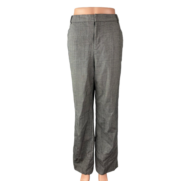 Chaps Women's Black Houndstooth High Rise Wide Leg Straight Trousers Pants Sz 12