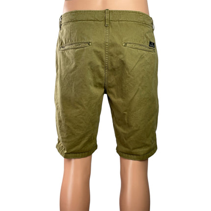 Scotch & Soda Mens Olive Green Low Rise Slim Straight Leg Chino Khaki Shorts 31