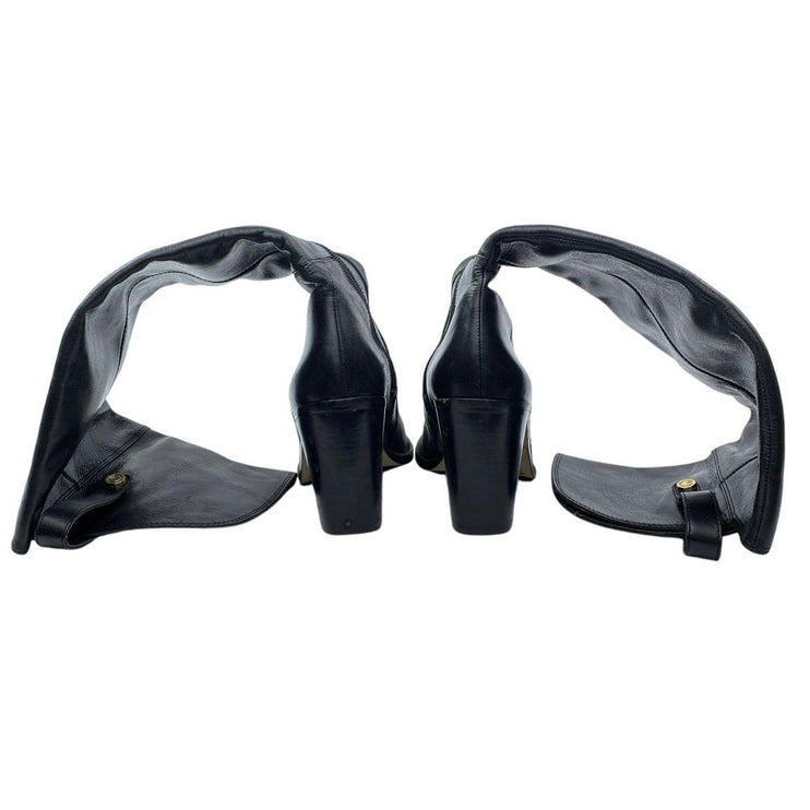 Louise Et Cie Navaria Women's Black Calf Leather Block Heel Knee High Boots Sz 7