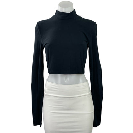 Aritzia TNA Women's Black Mock Neck Long Sleeve Activewear Crop Tee Shirt Top S
