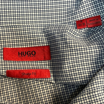 Hugo by Hugo Boss Men Black Plaid Sharp Fit Long Sleeve Button Up Dress Shirt 16