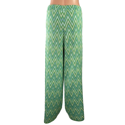 MNG Mango Massiel Green Chevron High Waisted Wide Leg Palazzo Trousers Pants M