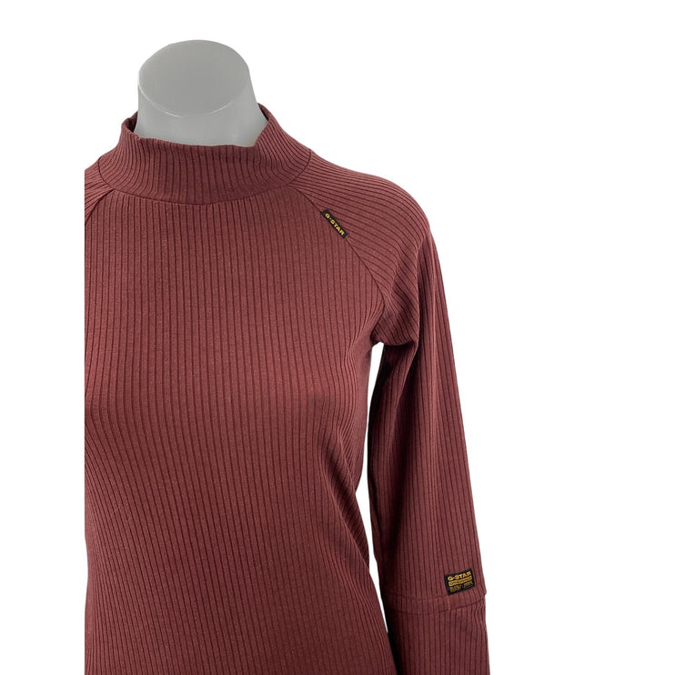 G-Star Women's Brown Long Sleeve Ribbed Knit Mock Neck Midi Sweater Dress Size Mb