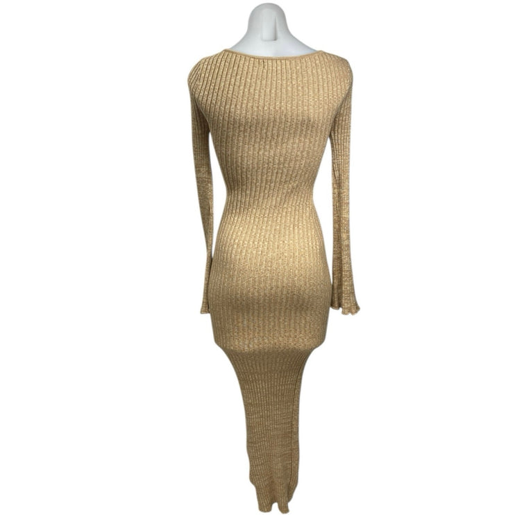 Charlie Holiday Beige Long Sleeve Ribbed Knit Sculpt Maxi Bodycon Dress Size 2