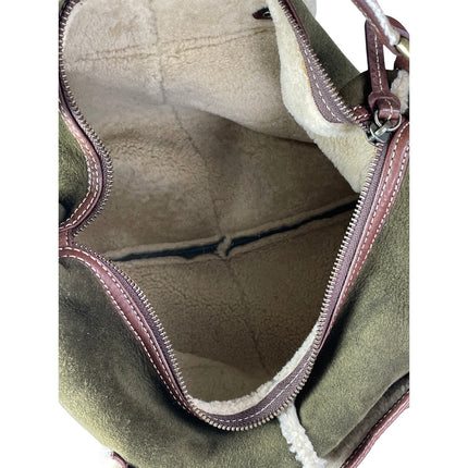UGG Australia Women's Green Suede Shearling Buckle Shoulder Tote Handbag Size OS