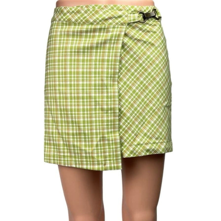 Urban Outfitters NWT Green Plaid Checkered Wrap Buckle Straight Mini Skirt Sz XS