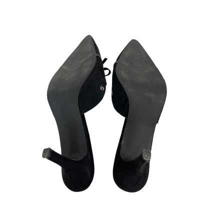 Coutgo Women's Black Bow Tie Studs Grommets Pointed Toe Stiletto Heels Mules 9