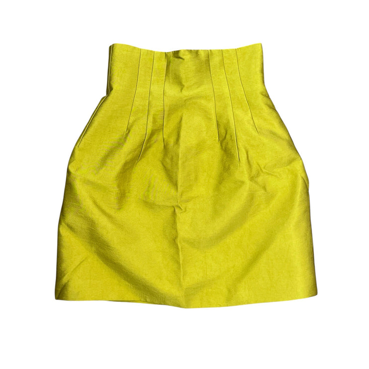H&M Women's Bright Yellow Pleated High Waisted Mini A-Line Bodycon Skirt Size 2