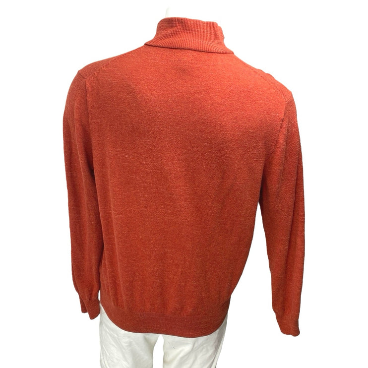 J.Crew Mens Orange Cotton 1/4 Zip High Neck Long Sleeve Pullover Sweater Top L