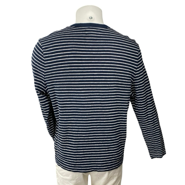Marks & Spencer Men's Blue Striped Crewneck Long Sleeve Tee T-shirt Top Size L