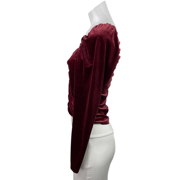 Steve Madden BB Dakota Red Velvet Velour Long Sleeve Ruched Blouse Top Size S