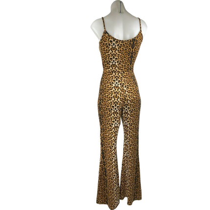 Fashion Nova Tan Black Sleeveless Tie Leopard Cami Tank Flared Jumpsuit Size S