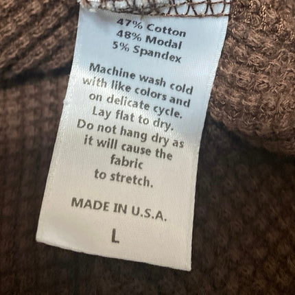 Set Active Women's Brown Long Sleeve Waffle Knit Thermal Polo Sweater Top Size L