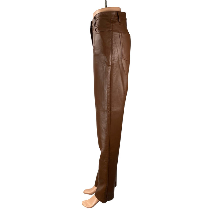 Aritzia Wilfred The Melina Slim Womens Brown Faux Leather Vegan Trousers Pants 4