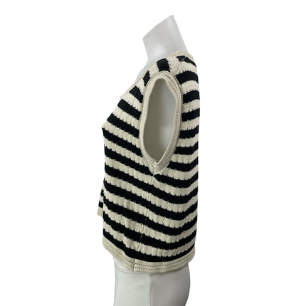 Commense Cream Black Striped Scoop Neck Sleeveless Tank Sweater Vest Top Size M