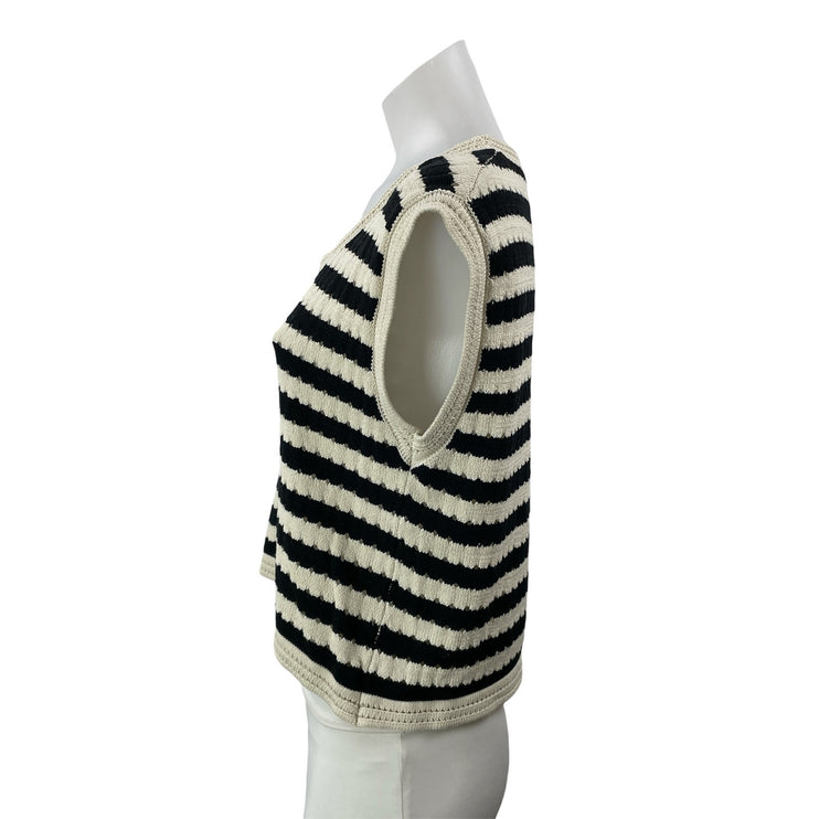 Commense Cream Black Striped Scoop Neck Sleeveless Tank Sweater Vest Top Size M