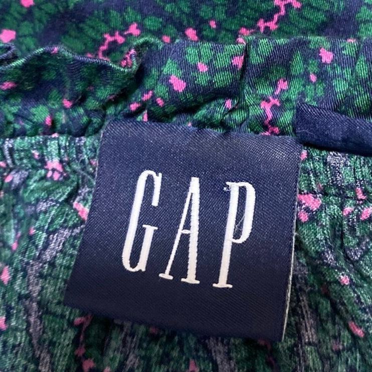 Gap Green Long Puff Sleeve Smocked Waist Paisley Floral A Line Mini Dress Size M