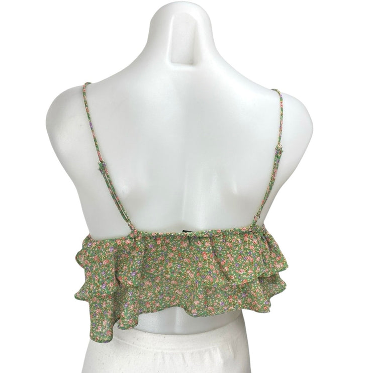 Dress Forum Green Floral Sleeveless Tiered Ruffle Cami Tank Crop Top Size S