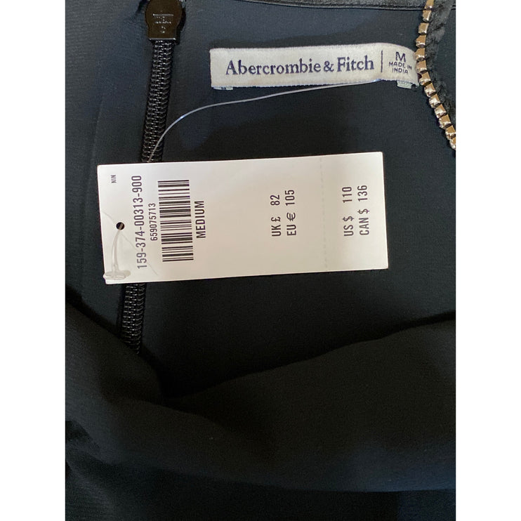 NEW Abercrombie & Fitch Black Satin Rhinestone Mini Cami Tank Shift Slip Dress M