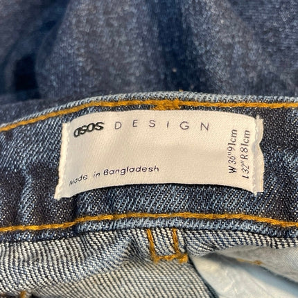 ASOS Women's Blue Dark Wash High Rise Pleated Straight Leg Denim Jeans Size 16