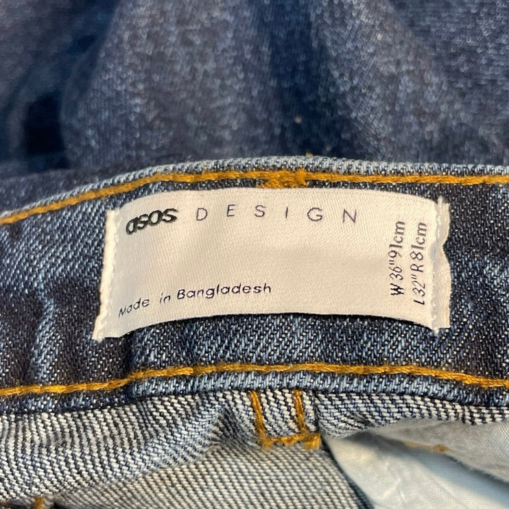ASOS Women's Blue Dark Wash High Rise Pleated Straight Leg Denim Jeans Size 16
