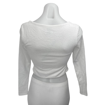 Princess Polly White Long Sleeve Button Front Split Cardigan Crop Top Size 2