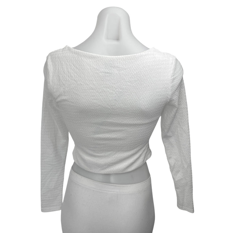 Princess Polly White Long Sleeve Button Front Split Cardigan Crop Top Size 2