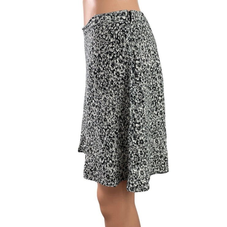 Kimchi Blue Black White Floral Mid Waist Zip Flare A Line Mini Skirt Size M