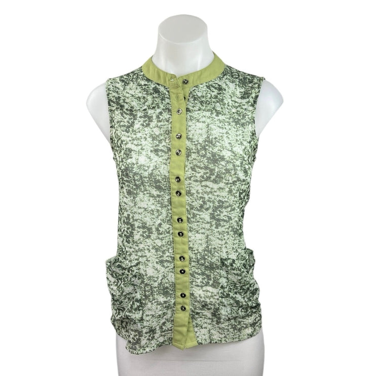 Vero Moda Green Mock Neck Printed Pocket Sleeveless Button Down Shirt Size S