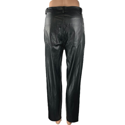 Zara Women's Black Faux Vegan Leather High Waist Straight Leg Trousers Pants 6