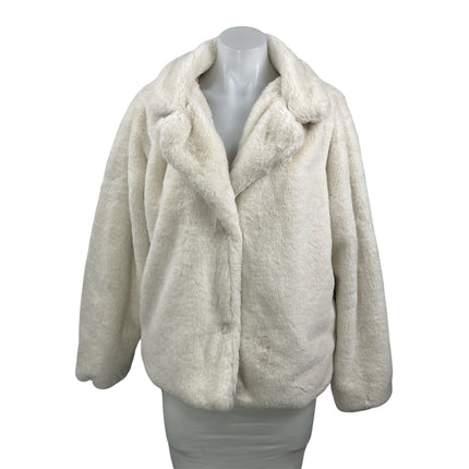 JouJou Women's White Long Sleeves Faux Fur Snap Button Fleece Coat Jacket Sz XL