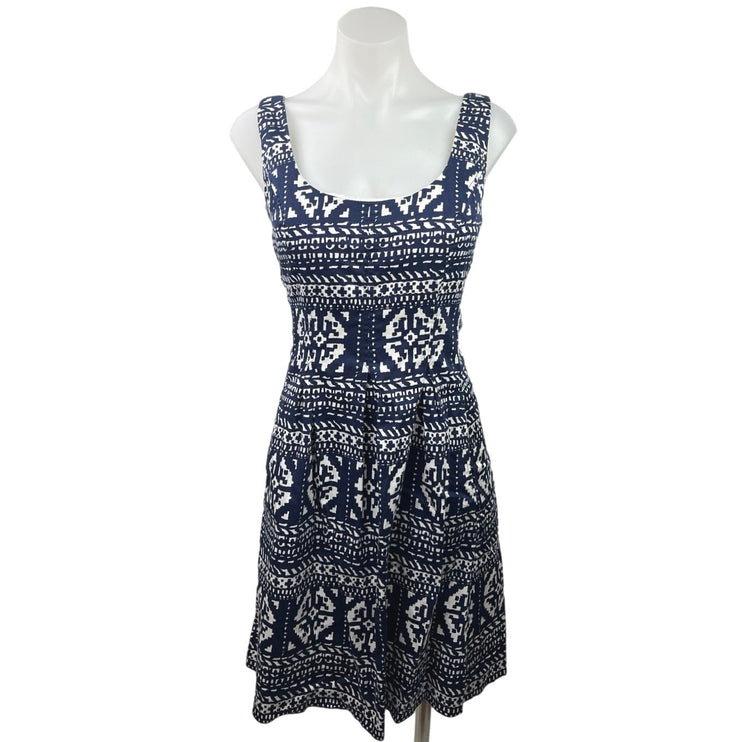 Nine West Blue Printed Scoop Neck Sleeveless Zipper A-Line Flare Dress Size 8