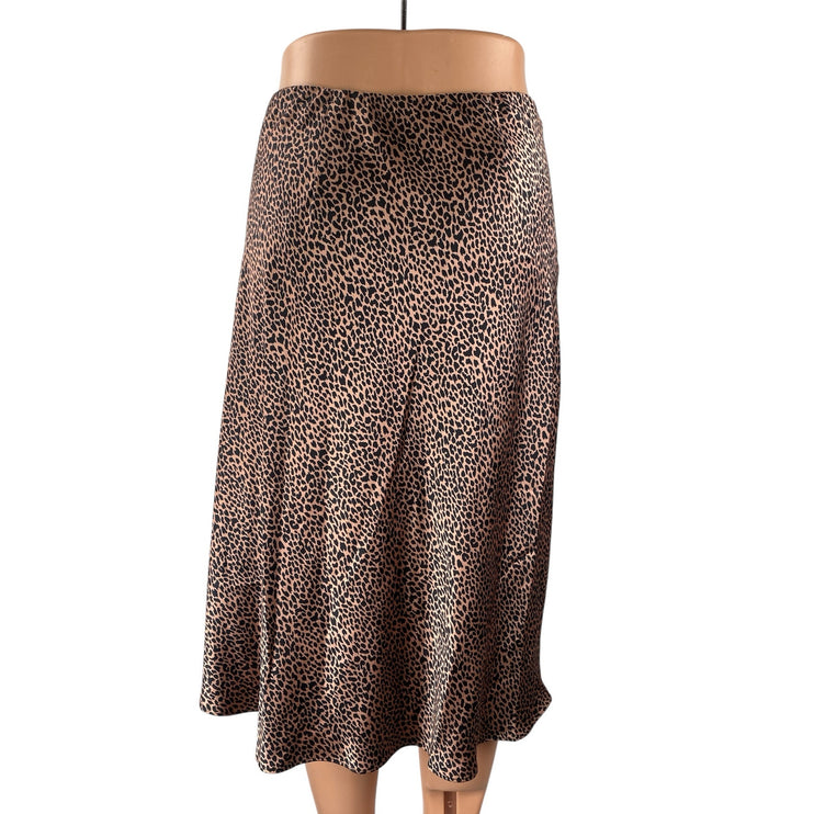 Victoria's Secret Beige Cheetah Silk Satin Side Button Midi A-Line Slip Skirt S