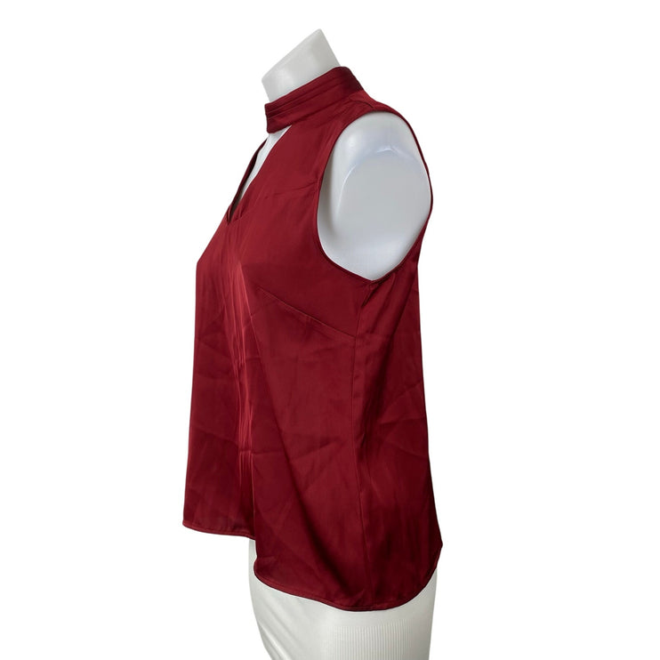 Halogen Women's Red Silk Satin Sleeveless Mock V Neck Tank Blouse Top Size XS